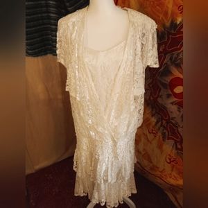 cream colored lace dress 80s ala carte vintage bohemian women's Medium boho